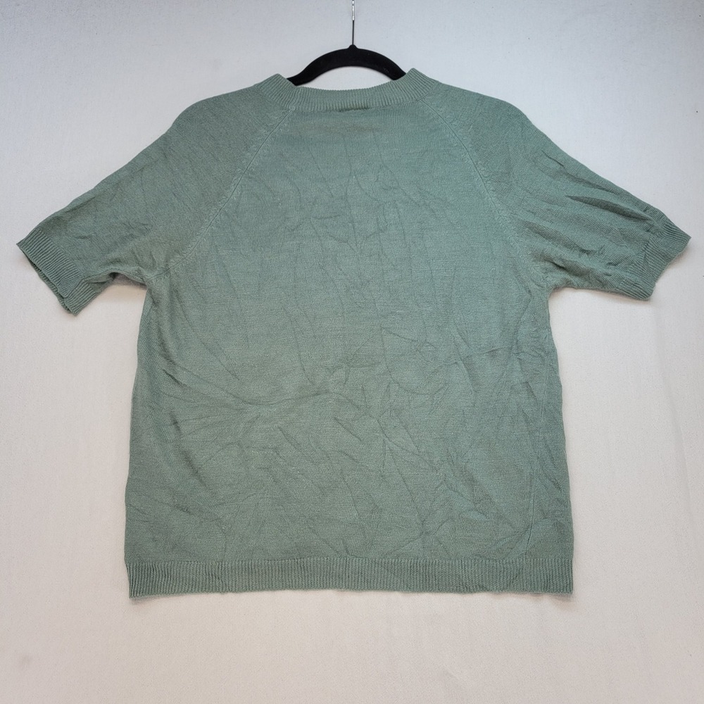 Teddi Sweater Women Large Green Cottagecore Embroidered Leaf Short Sleeve Knit